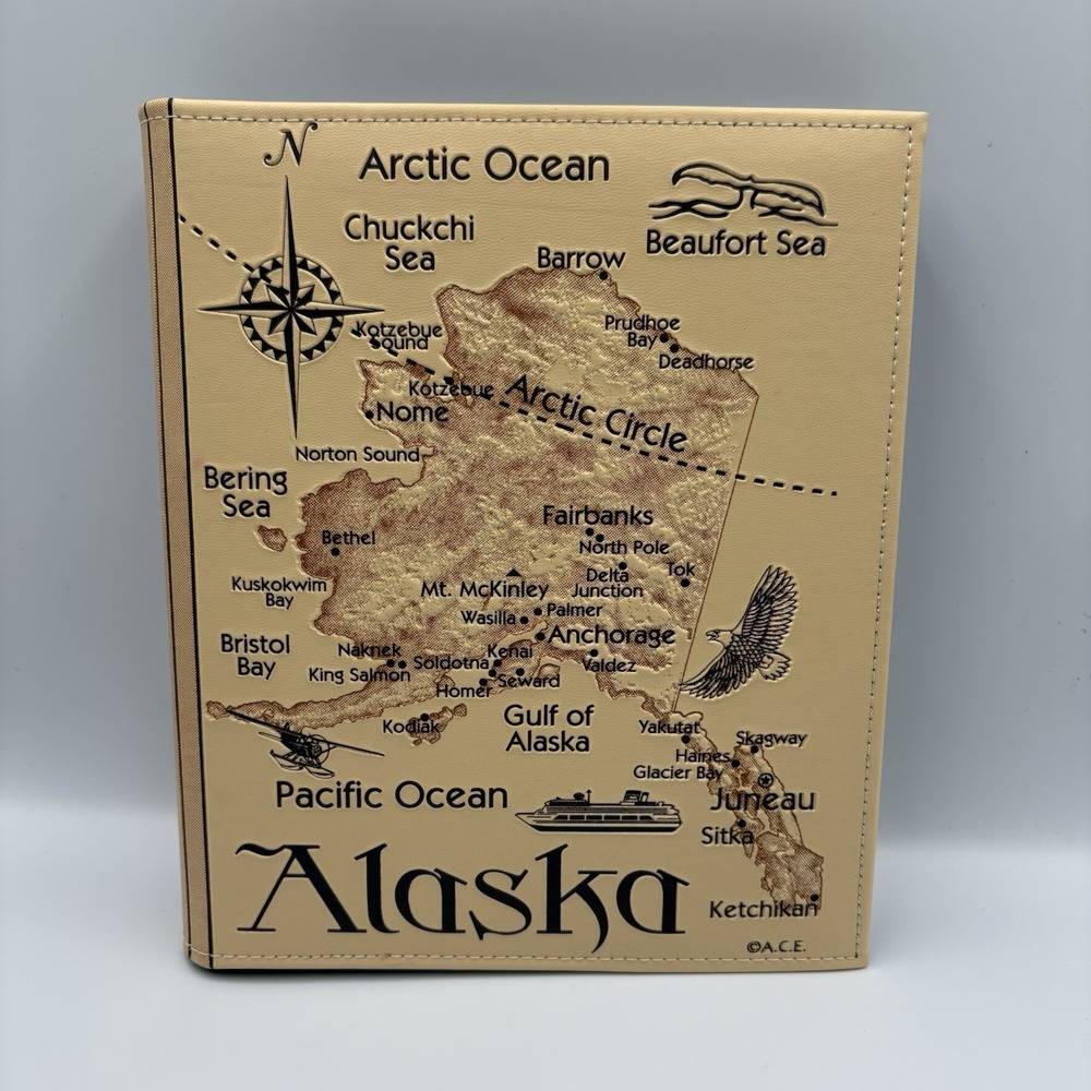 A.C.E. Alaska Photo Album Embossed Map Faux Leather Holds (200) 4"x6" Pictures